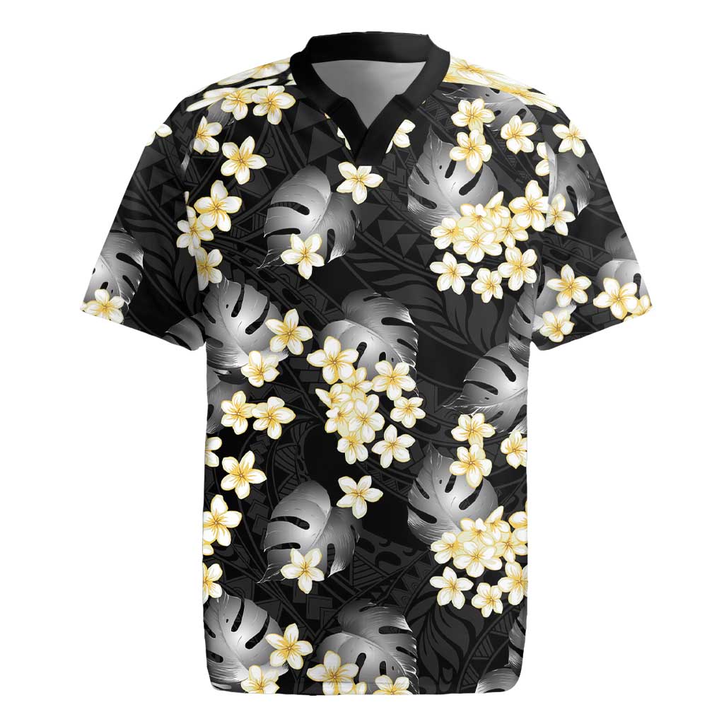 Black Tropical Hawaii Rugby Jersey Seamless Monstera Plumeria Hawaiian Pattern - Polynesian Pride