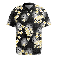 Black Tropical Hawaii Rugby Jersey Seamless Monstera Plumeria Hawaiian Pattern - Polynesian Pride