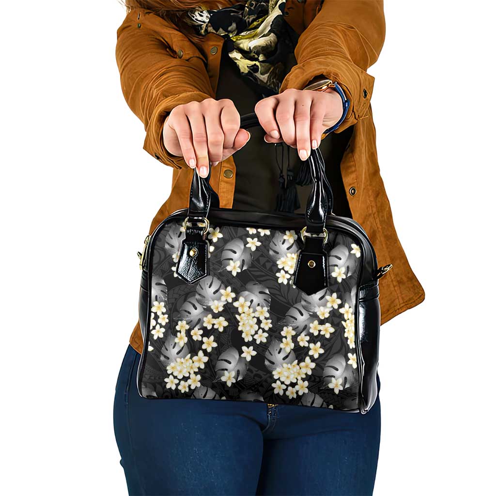 Black Tropical Hawaii Shoulder Handbag Seamless Monstera Plumeria Hawaiian Pattern LT14 One Size Black - Polynesian Pride