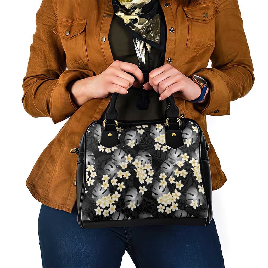 Black Tropical Hawaii Shoulder Handbag Seamless Monstera Plumeria Hawaiian Pattern LT14 - Polynesian Pride