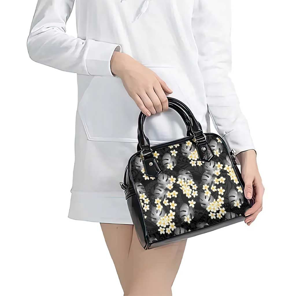 Black Tropical Hawaii Shoulder Handbag Seamless Monstera Plumeria Hawaiian Pattern LT14 - Polynesian Pride