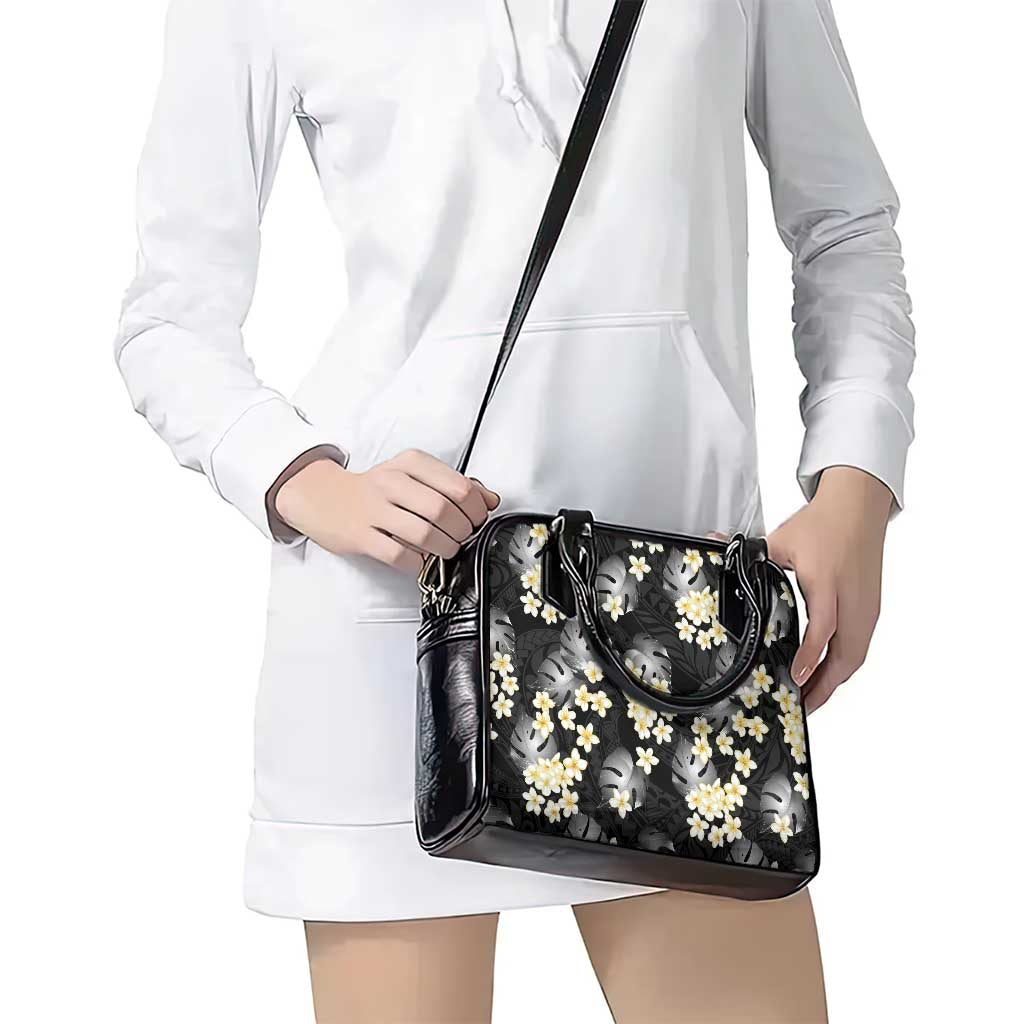 Black Tropical Hawaii Shoulder Handbag Seamless Monstera Plumeria Hawaiian Pattern LT14 - Polynesian Pride