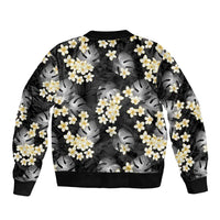Black Tropical Hawaii Sleeve Zip Bomber Jacket Seamless Monstera Plumeria Hawaiian Pattern LT14 - Polynesian Pride