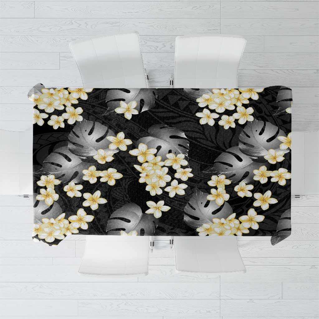Black Tropical Hawaii Tablecloth Seamless Monstera Plumeria Hawaiian Pattern LT14 Black - Polynesian Pride