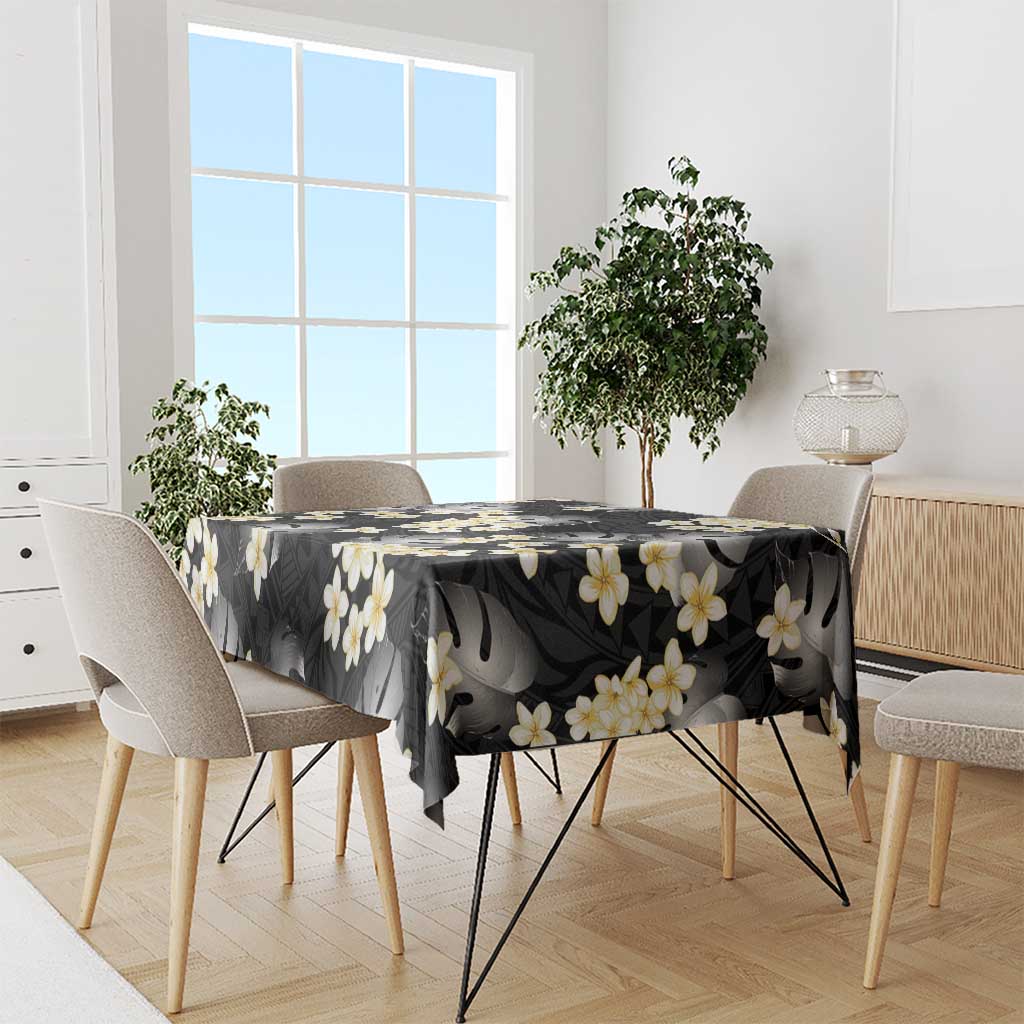 Black Tropical Hawaii Tablecloth Seamless Monstera Plumeria Hawaiian Pattern LT14 - Polynesian Pride