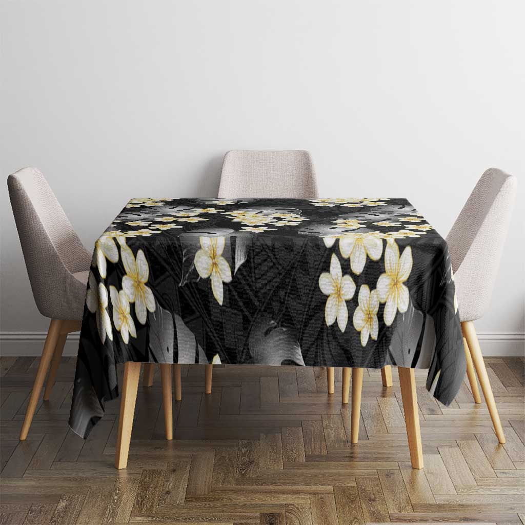 Black Tropical Hawaii Tablecloth Seamless Monstera Plumeria Hawaiian Pattern LT14 - Polynesian Pride