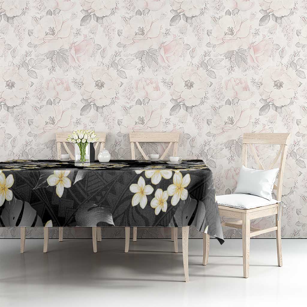 Black Tropical Hawaii Tablecloth Seamless Monstera Plumeria Hawaiian Pattern LT14 - Polynesian Pride