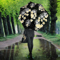Black Tropical Hawaii Umbrella Seamless Monstera Plumeria Hawaiian Pattern - Polynesian Pride