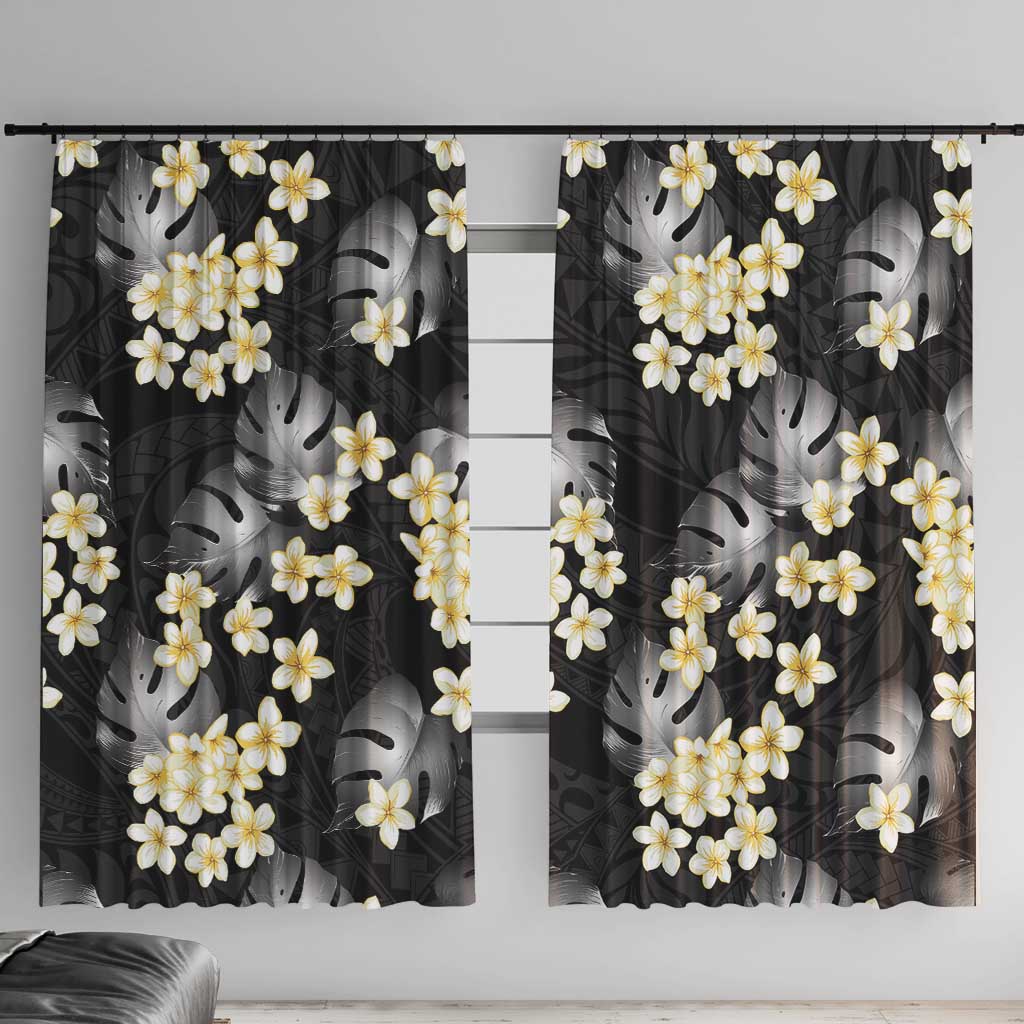 Black Tropical Hawaii Window Curtain Seamless Monstera Plumeria Hawaiian Pattern LT14 With Hooks Black - Polynesian Pride