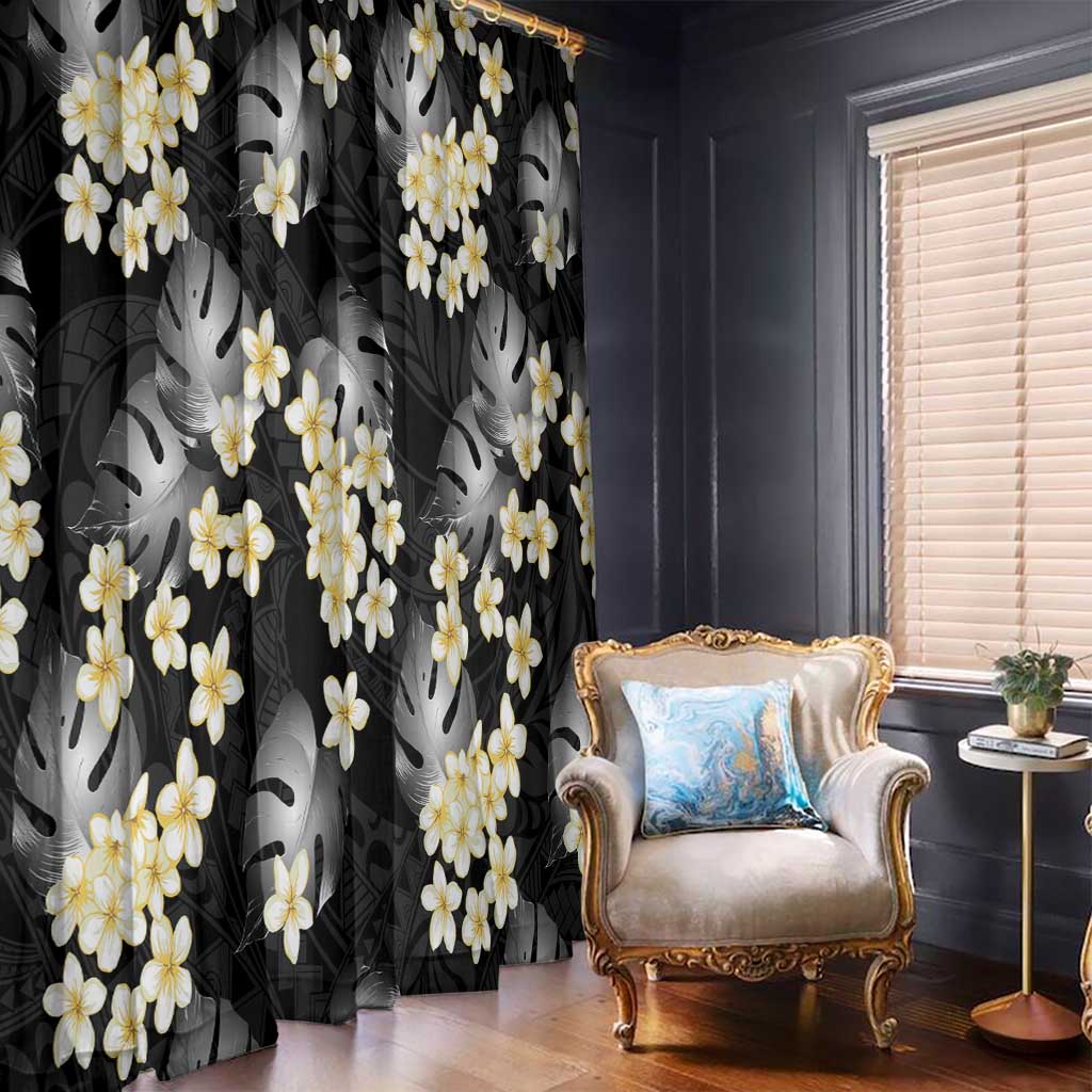 Black Tropical Hawaii Window Curtain Seamless Monstera Plumeria Hawaiian Pattern LT14 - Polynesian Pride