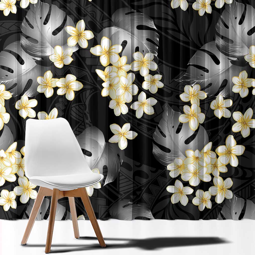 Black Tropical Hawaii Window Curtain Seamless Monstera Plumeria Hawaiian Pattern LT14 - Polynesian Pride