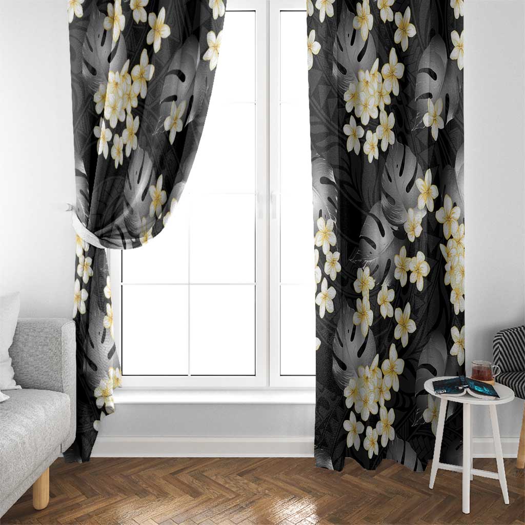 Black Tropical Hawaii Window Curtain Seamless Monstera Plumeria Hawaiian Pattern LT14 - Polynesian Pride