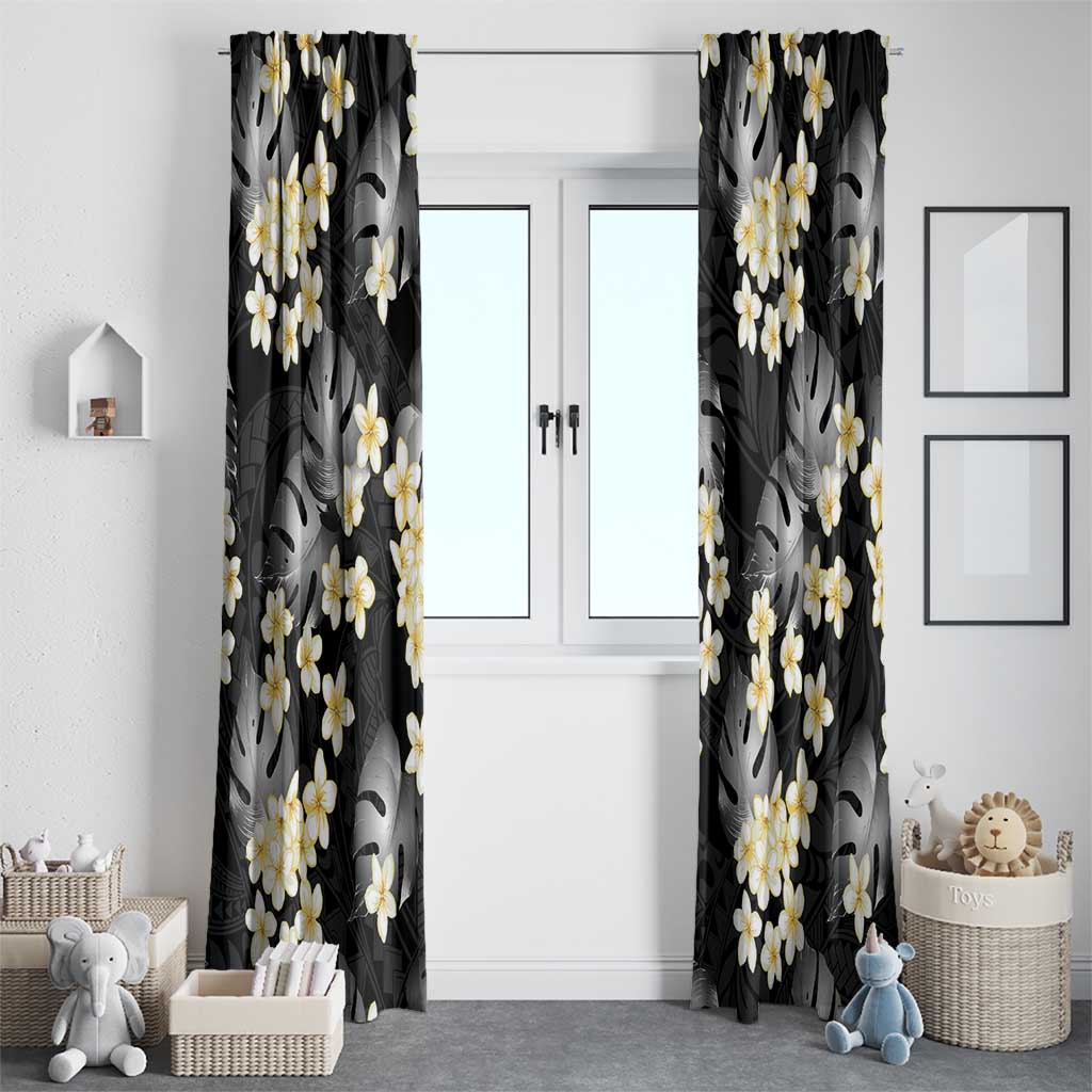 Black Tropical Hawaii Window Curtain Seamless Monstera Plumeria Hawaiian Pattern LT14 - Polynesian Pride