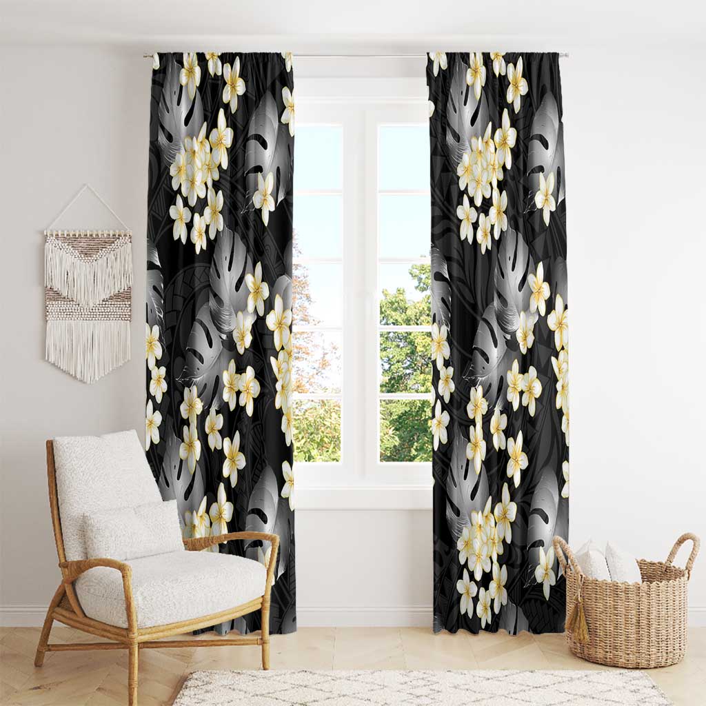 Black Tropical Hawaii Window Curtain Seamless Monstera Plumeria Hawaiian Pattern LT14 - Polynesian Pride