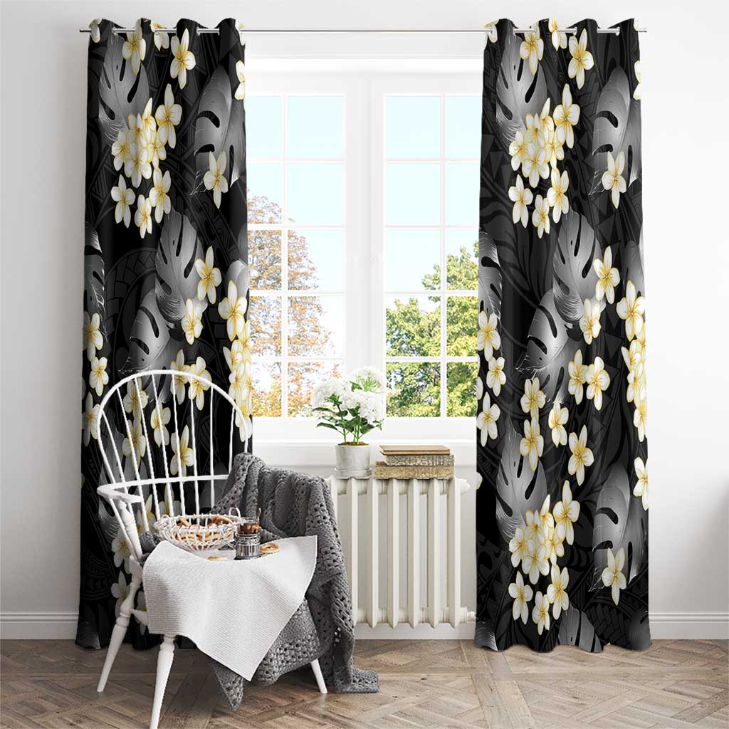 Black Tropical Hawaii Window Curtain Seamless Monstera Plumeria Hawaiian Pattern LT14 - Polynesian Pride