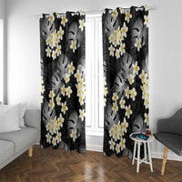 Black Tropical Hawaii Window Curtain Seamless Monstera Plumeria Hawaiian Pattern LT14 With Grommets Black - Polynesian Pride