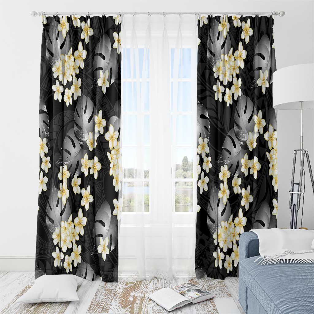 Black Tropical Hawaii Window Curtain Seamless Monstera Plumeria Hawaiian Pattern LT14 - Polynesian Pride