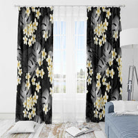 Black Tropical Hawaii Window Curtain Seamless Monstera Plumeria Hawaiian Pattern LT14 - Polynesian Pride
