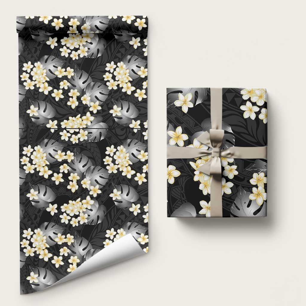 Black Tropical Hawaii Wrapping Paper Seamless Monstera Plumeria Hawaiian Pattern - Polynesian Pride