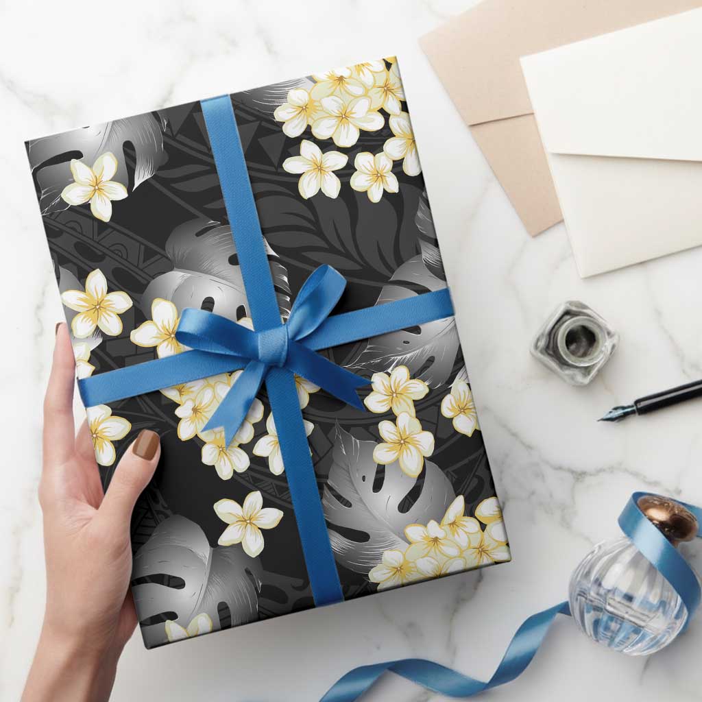 Black Tropical Hawaii Wrapping Paper Seamless Monstera Plumeria Hawaiian Pattern - Polynesian Pride