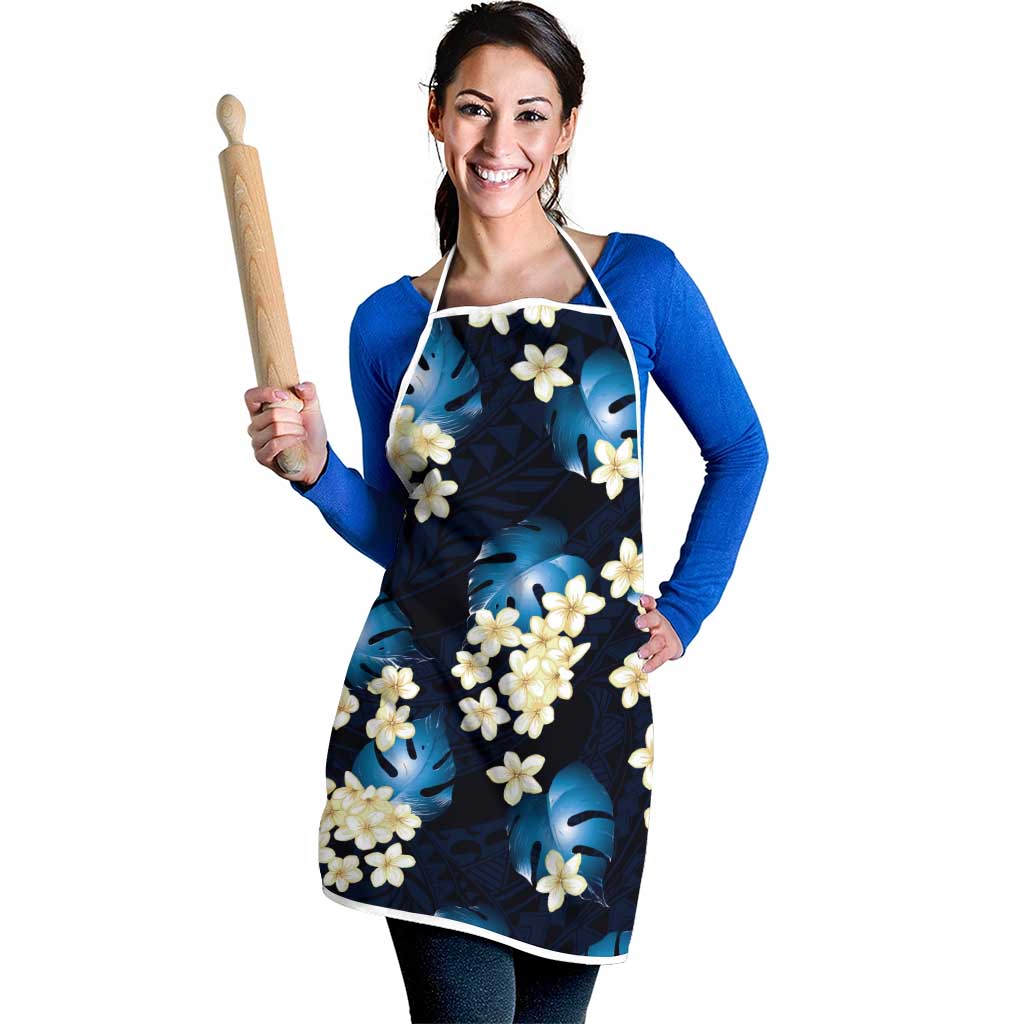 Blue Tropical Hawaii Apron Seamless Monstera Plumeria Hawaiian Pattern - Polynesian Pride