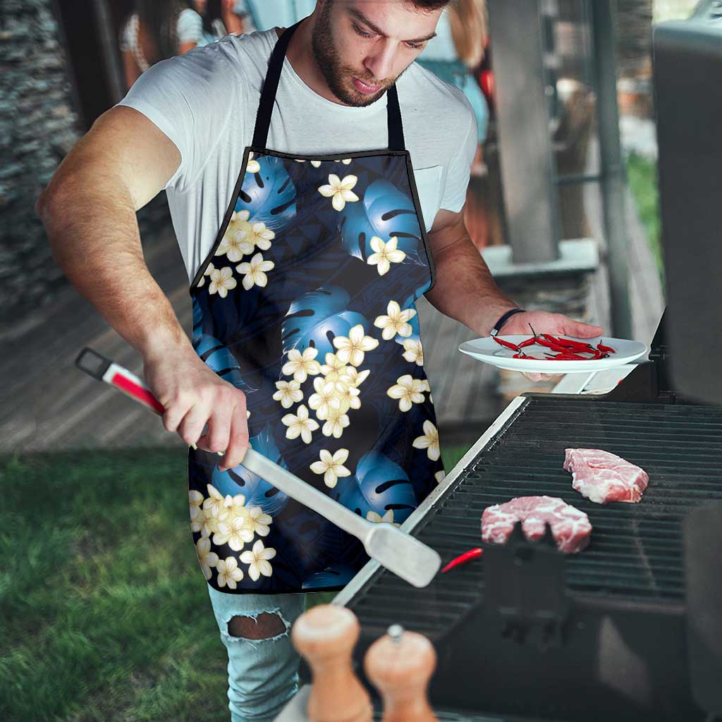 Blue Tropical Hawaii Apron Seamless Monstera Plumeria Hawaiian Pattern - Polynesian Pride