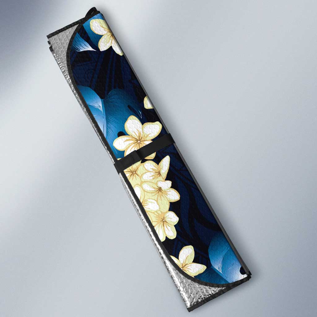 Blue Tropical Hawaii Auto Sun Shade Seamless Monstera Plumeria Hawaiian Pattern - Polynesian Pride