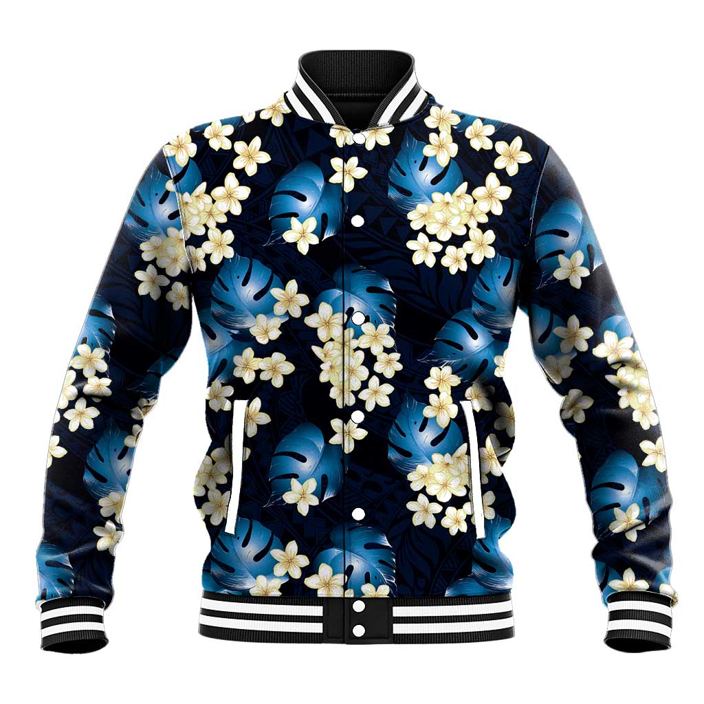 Blue Tropical Hawaii Baseball Jacket Seamless Monstera Plumeria Hawaiian Pattern LT14 Unisex Blue - Polynesian Pride