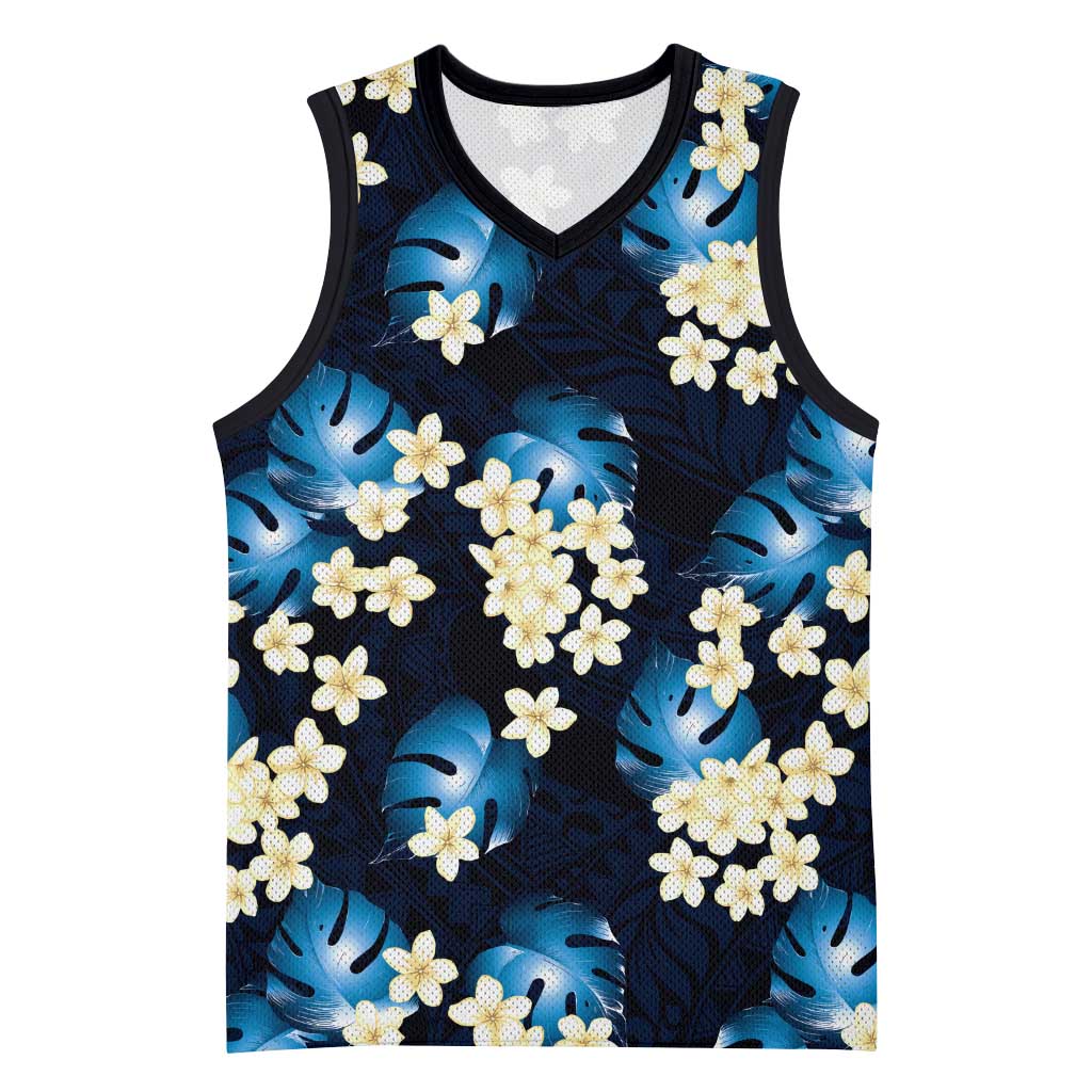 Blue Tropical Hawaii Basketball Jersey Seamless Monstera Plumeria Hawaiian Pattern LT14 Unisex Blue - Polynesian Pride
