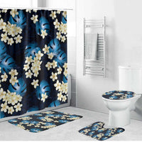 Blue Tropical Hawaii Bathroom Set Seamless Monstera Plumeria Hawaiian Pattern - Polynesian Pride