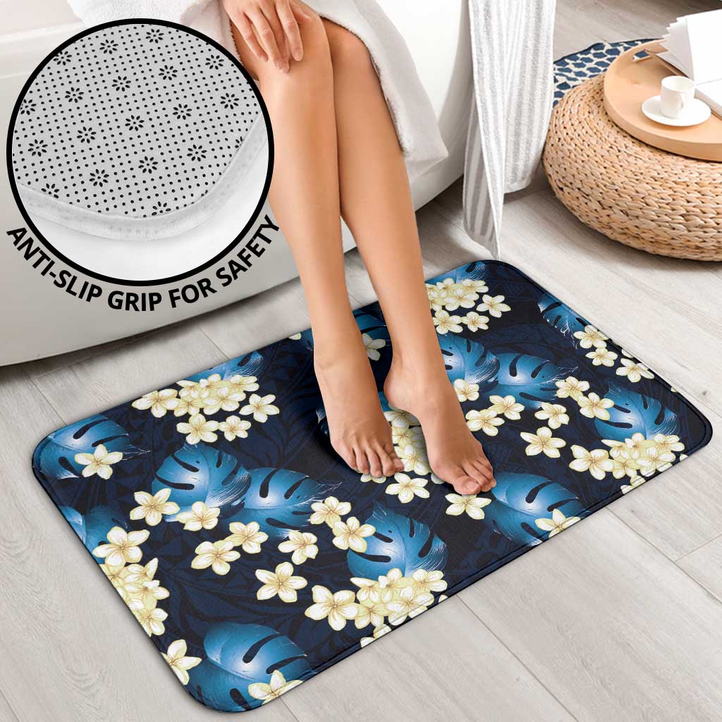 Blue Tropical Hawaii Bathroom Set Seamless Monstera Plumeria Hawaiian Pattern - Polynesian Pride