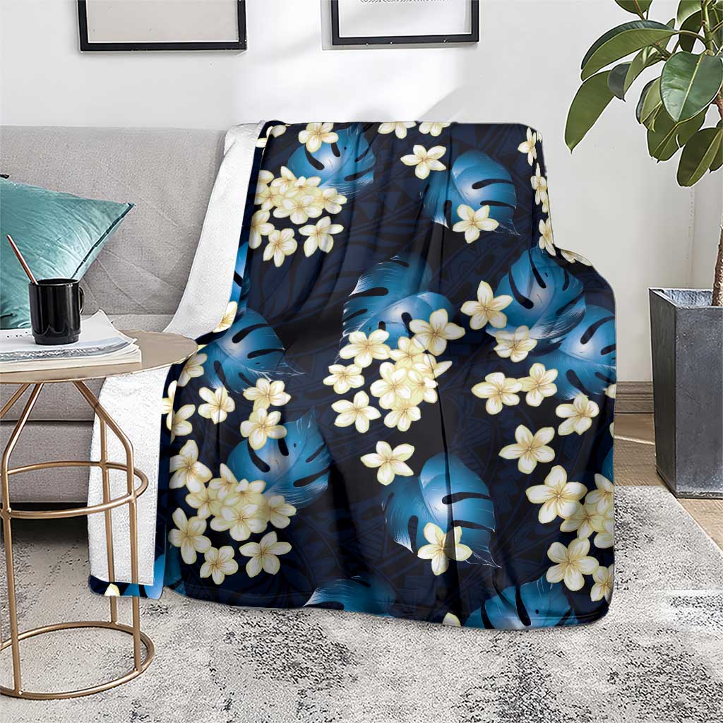 Blue Tropical Hawaii Blanket Seamless Monstera Plumeria Hawaiian Pattern - Polynesian Pride