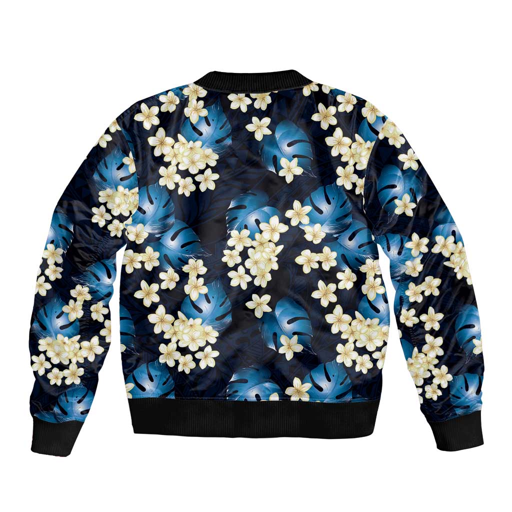 Blue Tropical Hawaii Bomber Jacket Seamless Monstera Plumeria Hawaiian Pattern LT14 - Polynesian Pride