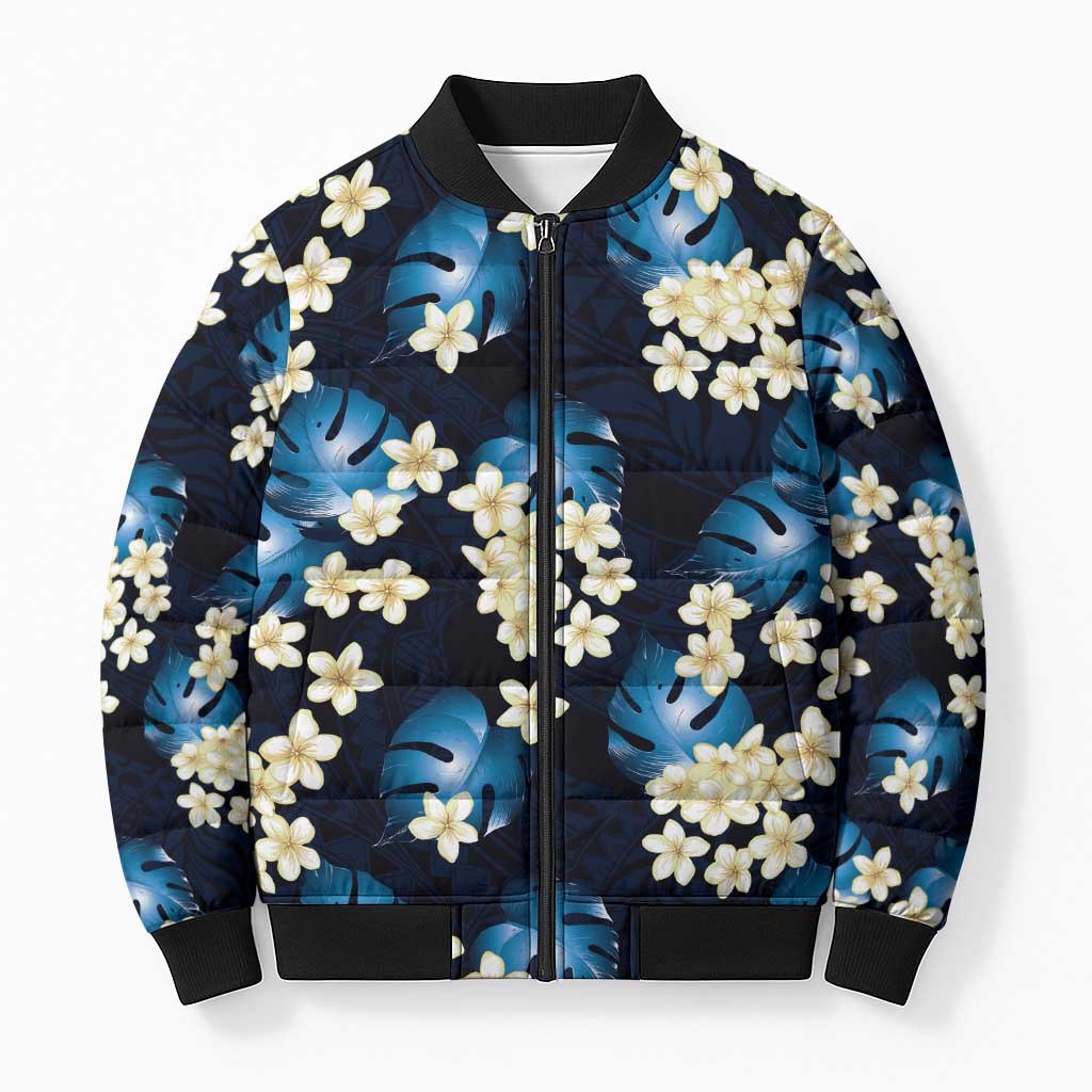 Blue Tropical Hawaii Bomber Puffer Jacket Seamless Monstera Plumeria Hawaiian Pattern LT14 Unisex Blue - Polynesian Pride