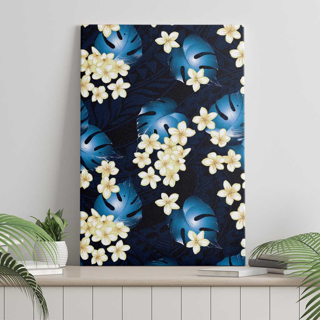 Blue Tropical Hawaii Canvas Wall Art Seamless Monstera Plumeria Hawaiian Pattern - Polynesian Pride