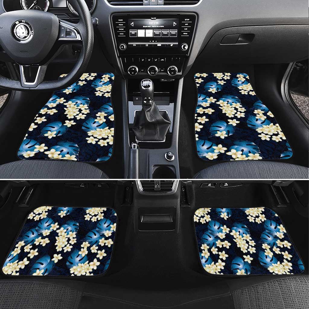 Blue Tropical Hawaii Car Mats Seamless Monstera Plumeria Hawaiian Pattern - Polynesian Pride