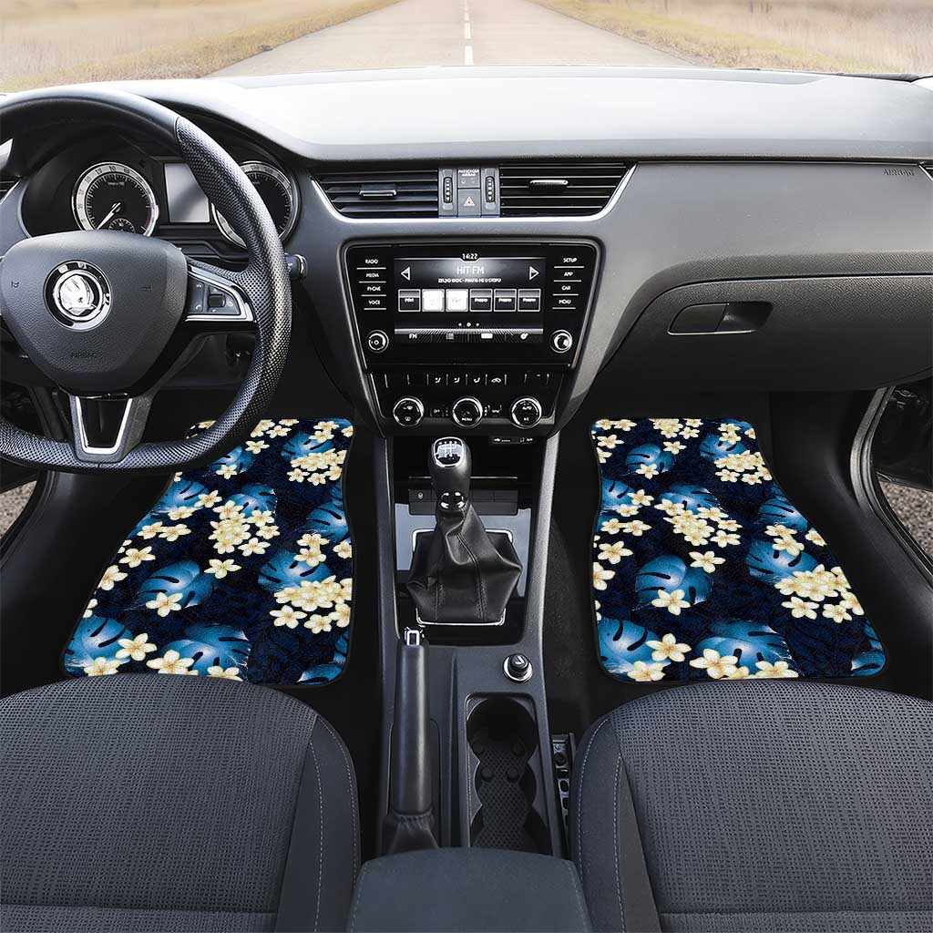 Blue Tropical Hawaii Car Mats Seamless Monstera Plumeria Hawaiian Pattern - Polynesian Pride