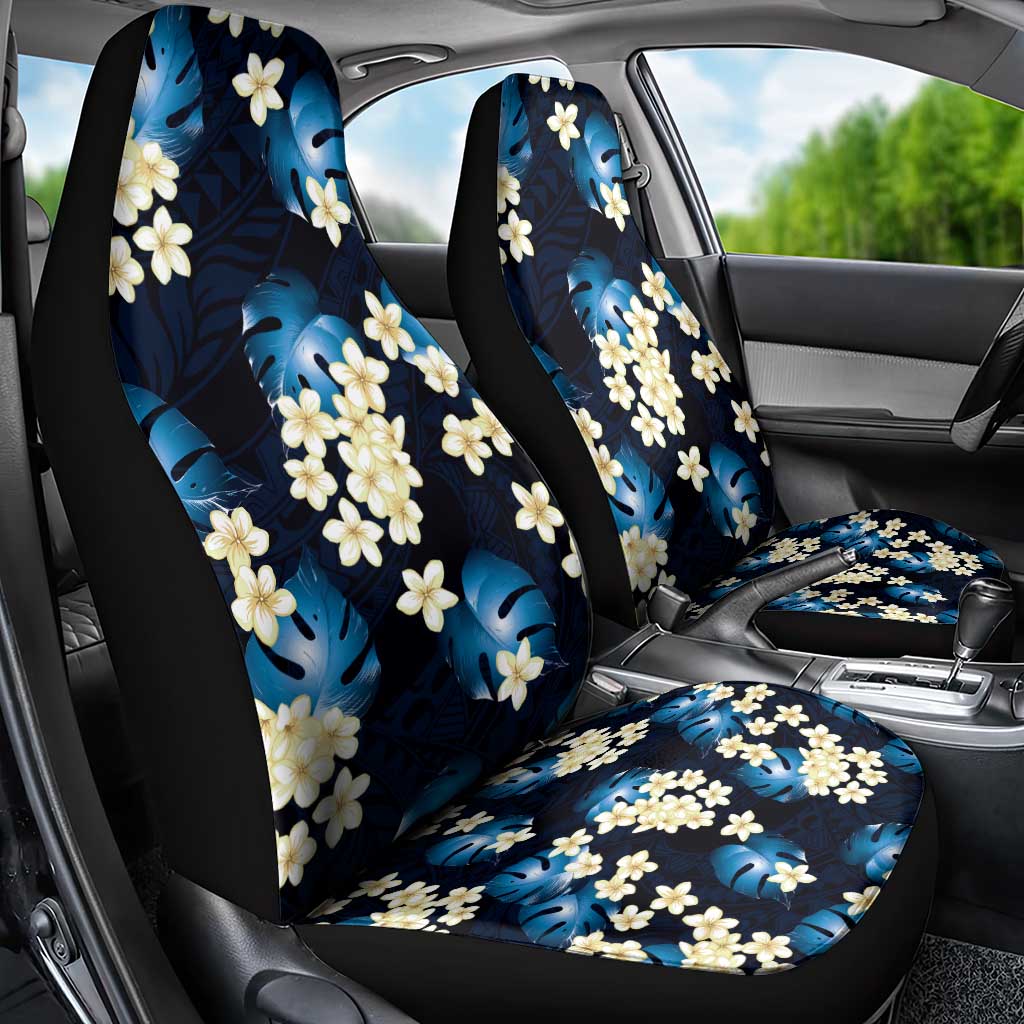 Blue Tropical Hawaii Car Seat Cover Seamless Monstera Plumeria Hawaiian Pattern - Polynesian Pride