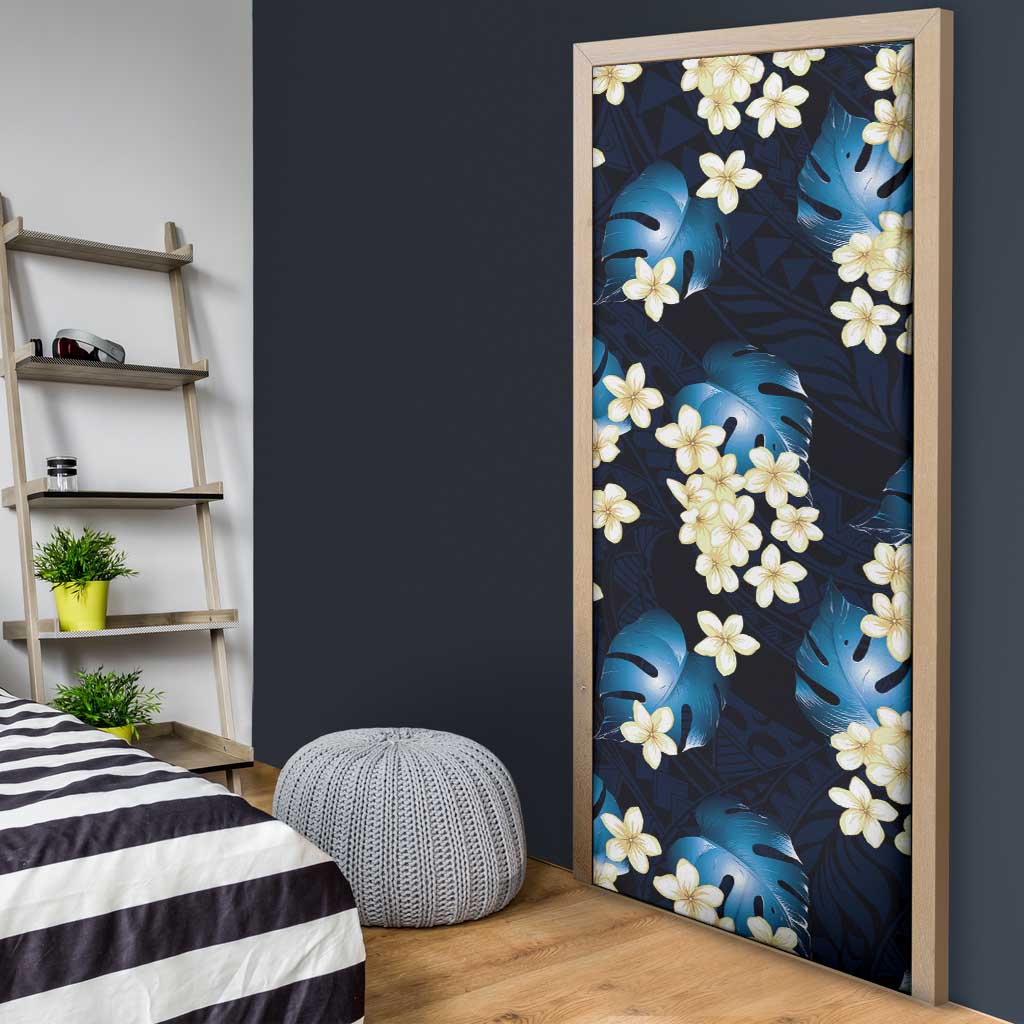 Blue Tropical Hawaii Door Cover Seamless Monstera Plumeria Hawaiian Pattern - Polynesian Pride