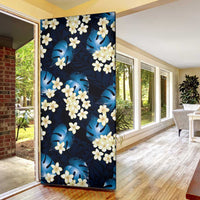 Blue Tropical Hawaii Door Cover Seamless Monstera Plumeria Hawaiian Pattern - Polynesian Pride