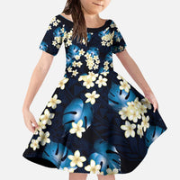 Blue Tropical Hawaii Family Matching Off The Shoulder Long Sleeve Dress and Hawaiian Shirt Seamless Monstera Plumeria Hawaiian Pattern - Polynesian Pride