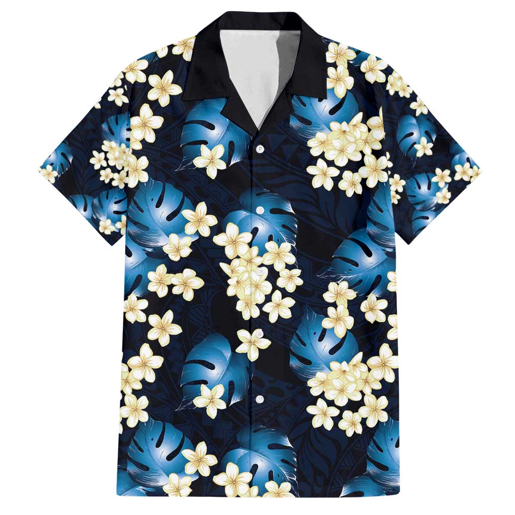Blue Tropical Hawaii Family Matching Off Shoulder Short Dress and Hawaiian Shirt Seamless Monstera Plumeria Hawaiian Pattern - Polynesian Pride