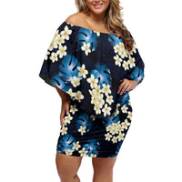 Blue Tropical Hawaii Family Matching Off Shoulder Short Dress and Hawaiian Shirt Seamless Monstera Plumeria Hawaiian Pattern - Polynesian Pride