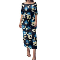 Blue Tropical Hawaii Family Matching Puletasi and Hawaiian Shirt Seamless Monstera Plumeria Hawaiian Pattern LT14 Mom's Dress Blue - Polynesian Pride