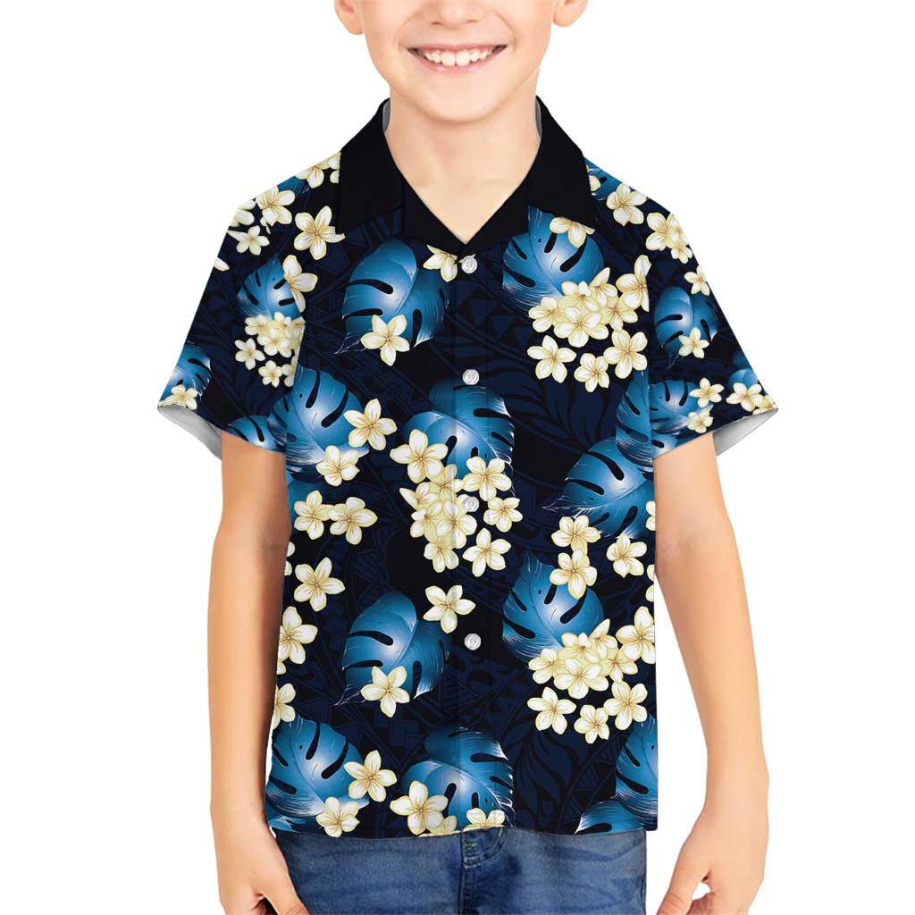 Blue Tropical Hawaii Family Matching Puletasi and Hawaiian Shirt Seamless Monstera Plumeria Hawaiian Pattern LT14 Son's Shirt Blue - Polynesian Pride