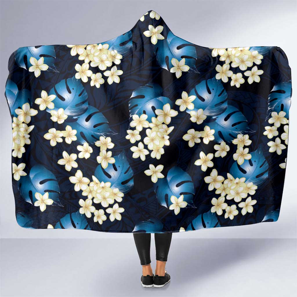 Blue Tropical Hawaii Hooded Blanket Seamless Monstera Plumeria Hawaiian Pattern LT14 One Size Blue - Polynesian Pride