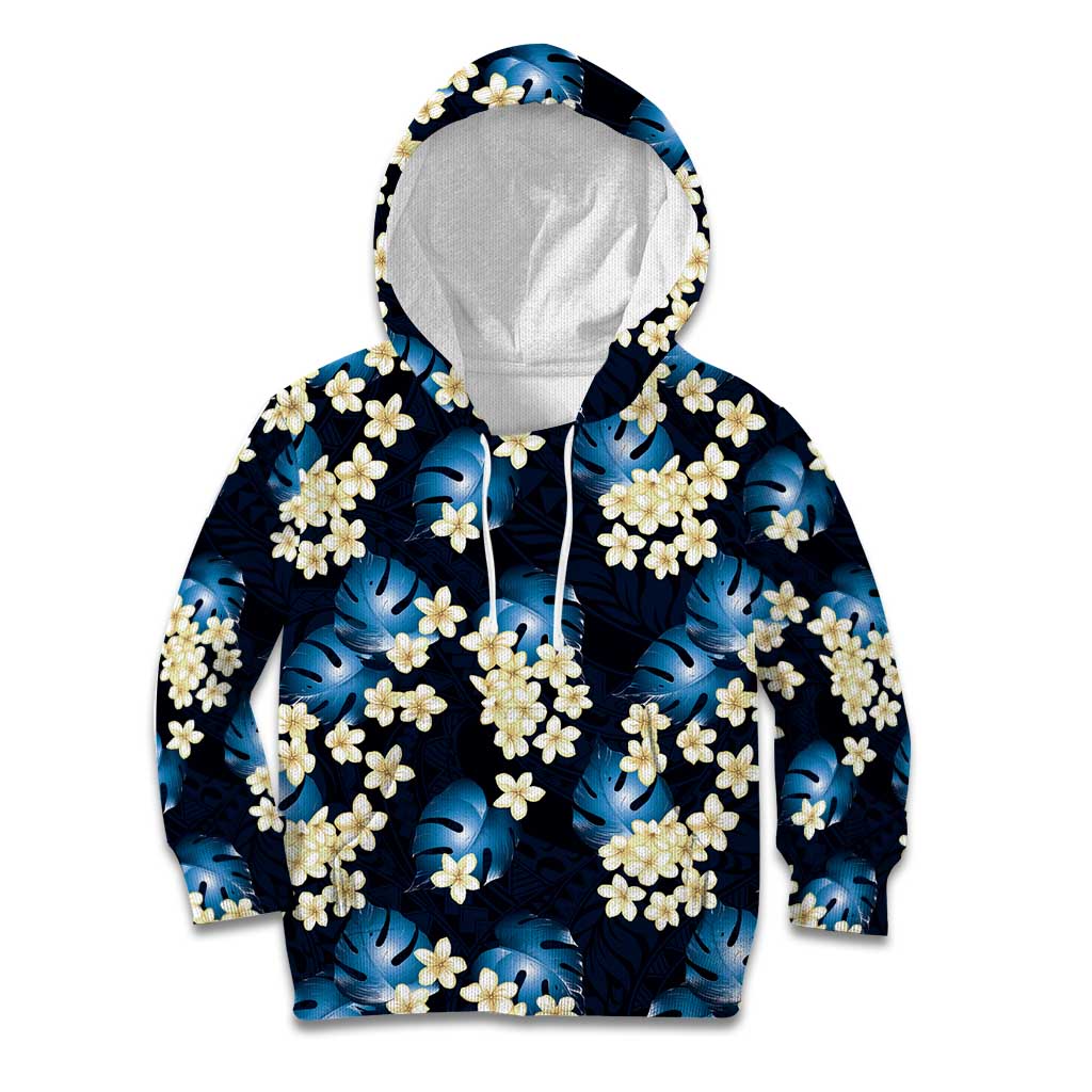 Blue Tropical Hawaii Kid Hoodie Seamless Monstera Plumeria Hawaiian Pattern - Polynesian Pride