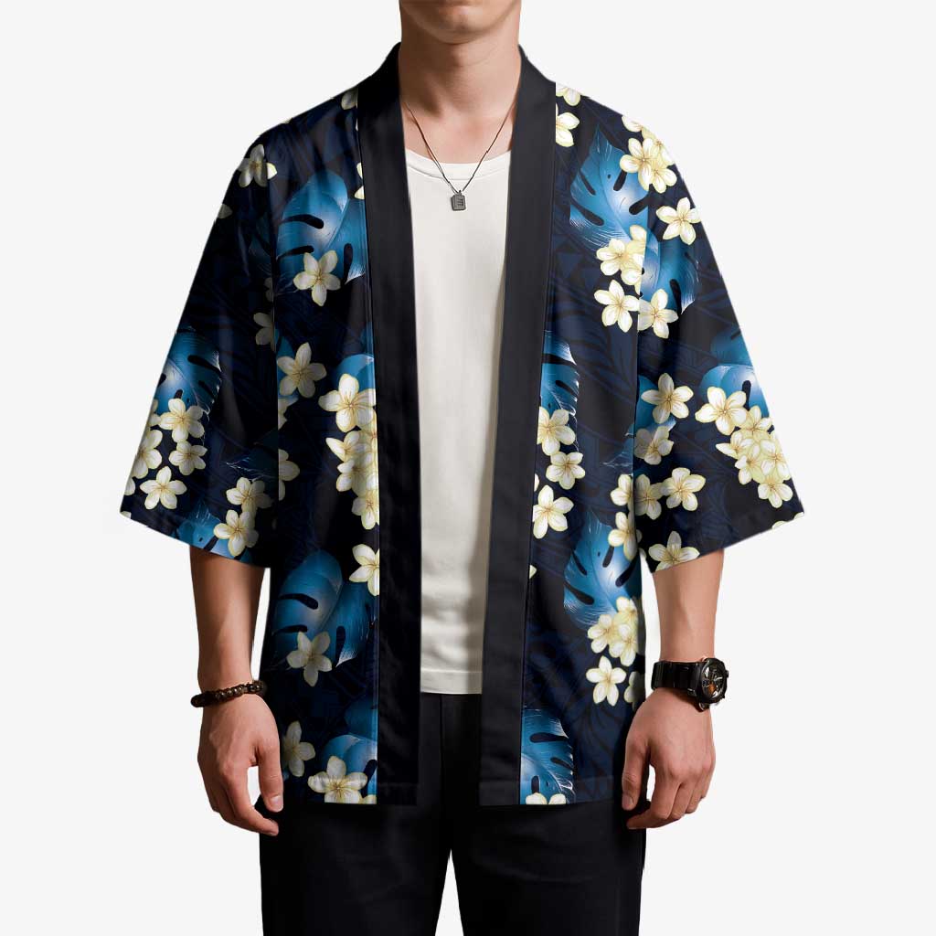 Blue Tropical Hawaii Kimono Seamless Monstera Plumeria Hawaiian Pattern - Polynesian Pride