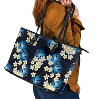 Blue Tropical Hawaii Leather Tote Bag Seamless Monstera Plumeria Hawaiian Pattern LT14 - Polynesian Pride