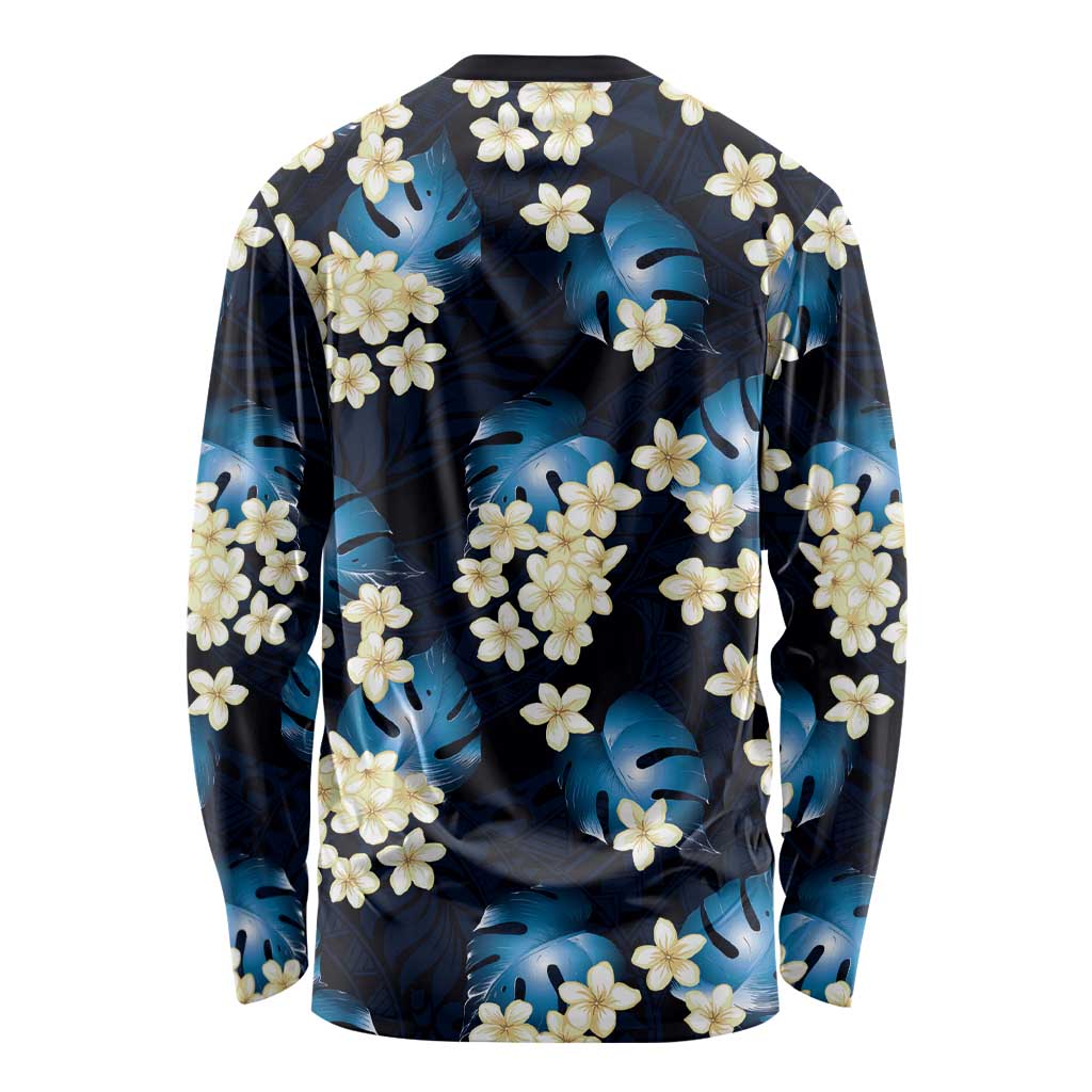 Blue Tropical Hawaii Long Sleeve Shirt Seamless Monstera Plumeria Hawaiian Pattern LT14 - Polynesian Pride